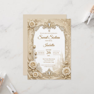 Convite Luxo Arco de Renda Dourado Marfim Sweet 16