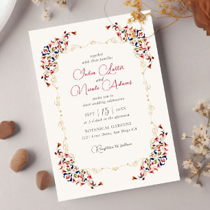 Convite Luxo Artístico Botânico Floral Paisley Casamento