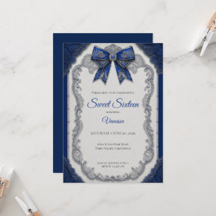 Convite Luxo Azul Real Prata Sweet 16