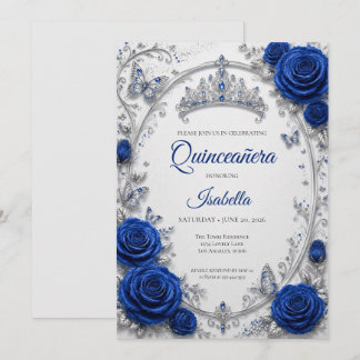 Convite Luxo Azul Royal Prata Quinceañera