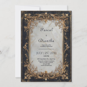 Convite Luxo Barra de Ouro Mármore Branco Casamento