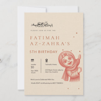 Convite Luxo Bege Editorial Islâmico Aniversário de Menina