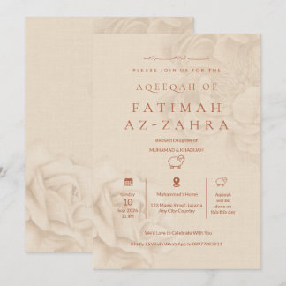 Convite Luxo Bege Floral Islâmico Aqeeqah Bebê Menina