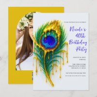 Luxo Beleza Gotejamento Dourado Pena de Pavão Aniv