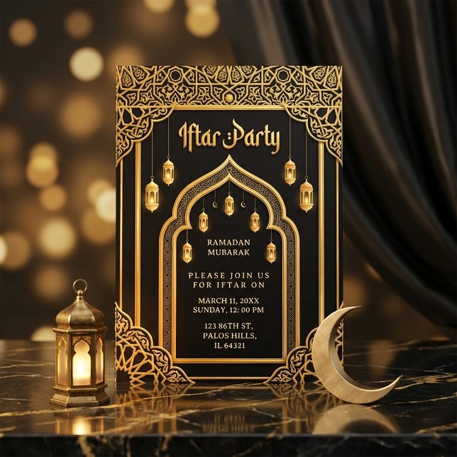 Convite Luxo Black Gold Ramadan Iftar  (#RamadanInvitation
#IftarParty
#RamadanIftar
#LuxuryInvitation
#IslamicDesign
#RamadanMubarak
#Gold)