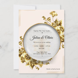 Convite Luxo Casamento Floral Dourado