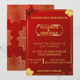 Convite Luxo Casamento Mandala Real Vermelho e Dourado 