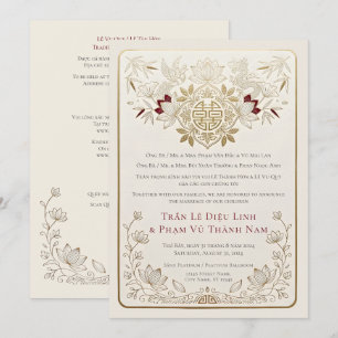 Convite Luxo Casamento QR Bilingue Vietnamita Inglês