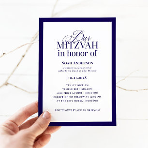 Convite Luxo Clássico Elegante Bar Azul e Branco Mitzvah