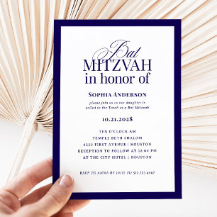 Convite Luxo Clássico Elegante Blue e White Bat Mitzvah