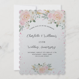 Convite Luxo de aniversário de casamento de 25 anos floral
