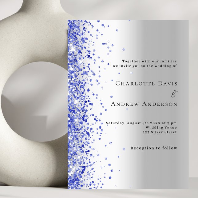 Convite Luxo de casamento azul-prata (Criador carregado)