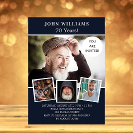 Convite luxo de colagem de fotos azuis do marinho festa de