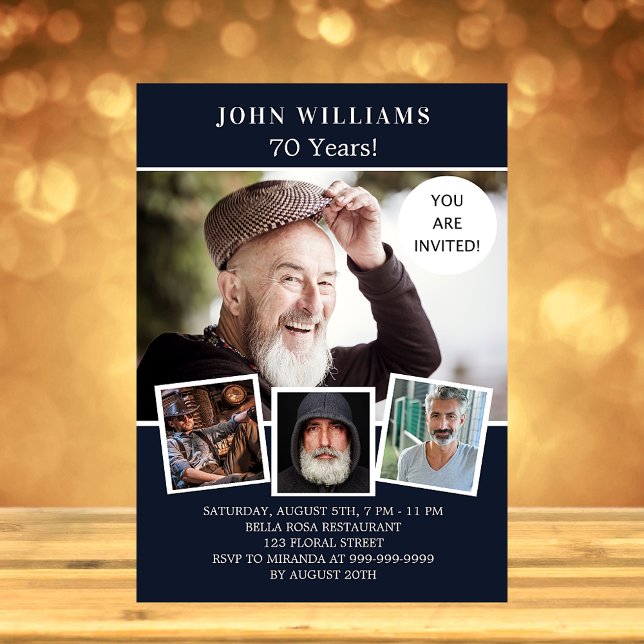 Convite luxo de colagem de fotos azuis do marinho festa de (Criador carregado)