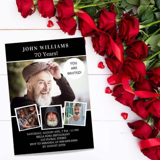 Convite luxo de colagem de fotos em branco preto-festa de  (Criador carregado)