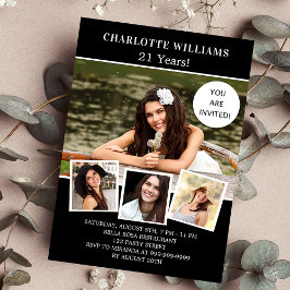 Convite luxo de colagem de fotos em branco preto-festa de 