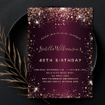 Convite Lúxo de ouro-louro-louro-louro-burlu<br><div class="desc">Para um elegante aniversário de 40 anos (ou qualquer idade). Uma cor de fundo arrojada. Decorado com rosa dourado,  brilho. Personalize e adicione um nome,  idade e detalhes da festa. O nome é escrito com um script de estilo manuscrito</div>