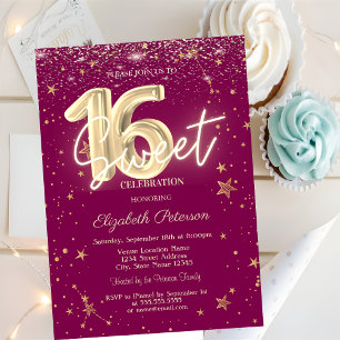 Convite Luxo Diamantes Dourados Estrelas Roxo Sweet 16