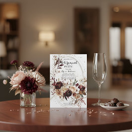 Convite Luxo Dourado Geométrico Burgundy Floral Aposentado