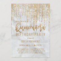 Luxo Dourado Lágrima Branca Pearl Marble Quinceañe