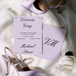 Convite Luxo Editorial Lilás Chic Minimalista Casamento