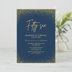Convite Luxo Elegante Azul Marinho Dourado Brilho 56º aniv