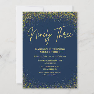 Convite Luxo Elegante Azul Marinho Dourado Brilho 93º aniv