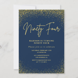 Convite Luxo Elegante Azul Marinho Dourado Brilho 94º aniv