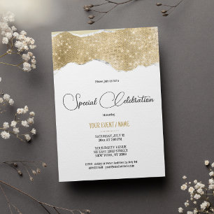 Convite Luxo em branco dourado brilho prata Evento Especia