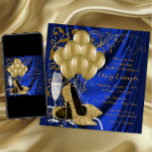 Convite Luxo Festa de aniversário Real Azul e Dourado<br><div class="desc">Convite de aniversário real, azul e ouro, com belos calçados de salto alto com brilho dourado, balões de ouro, pérolas de champanhe e espirais de ouro elegantes sobre um fundo azul-real luxuoso. Este elegante convite de aniversário azul e dourado é facilmente personalizado para o seu evento simplesmente adicionando os seus...</div>