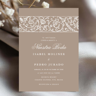 Convite Luxo Floral Bege e Branco Nuestra Boda Casamento