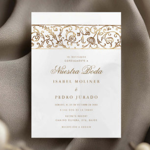 Convite Luxo Floral Dourado & Creme Nossa Noiva Casamento