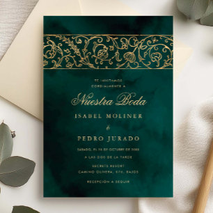 Convite Luxo Floral Dourado & Verde Nossa Noiva Casamento