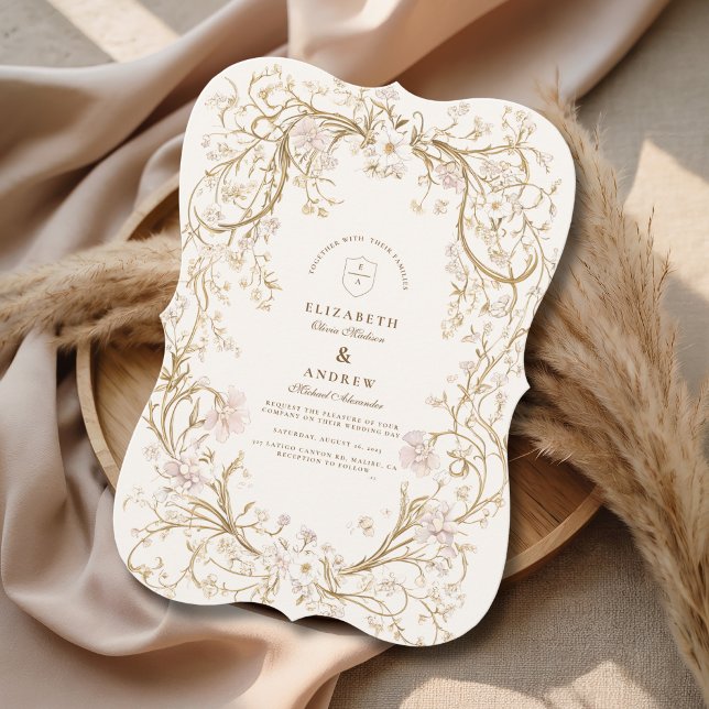 Convite Luxo Gold Botânico Clássico Casamento (Criador carregado)