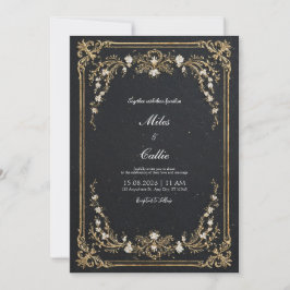 Convite Luxo Grande Moldura Floral Dourada Casamento Grava