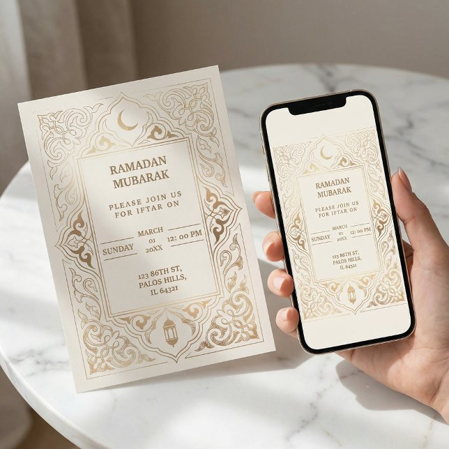Convite Luxo Iftar do Ramadan em Ouro (#RamadanInvitation
#IftarInvitation
#RamadanMubarak
#IslamicInvitation
#LuxuryRamadan
#GoldArabesque)