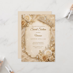 Convite Luxo Marfim Ouro Princesa Doce 16