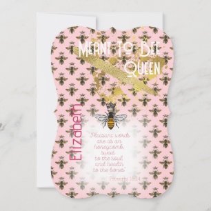 Convite Luxo Matrix Rainha Abelha Rosa Pastel Dourado
