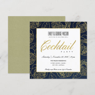 CONVITE LUXO NAVY FALSO OURO ROSA FLORESTA COQUETEL FESTA
