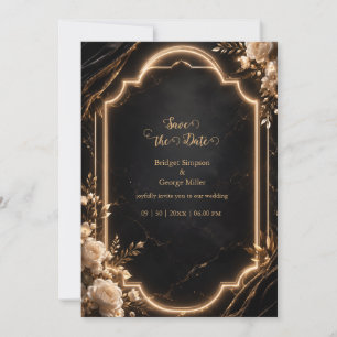 Convite Luxo Preto Dourado Floral Neon Elegância Nupcial