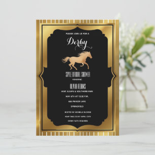 Convite Luxo Preto e Dourado Art Déco Casamento no Derby d