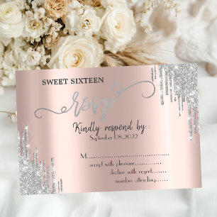 Convite Luxo Responder com Brilho Prateado para Sweet 16 