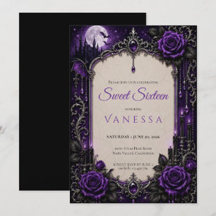Convite Luxo Rhinestones Roxo Brilho sweet 16