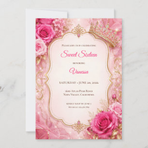 Convite Luxo Rosa Dourado Floral Doce 16