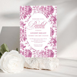 Convite Luxo Rosa Dourado Toile Rosas Floral Chá de Noiva