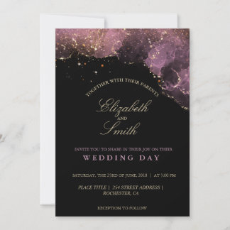 Convite Luxo Roxo & Dourado Álcool Tinta Dia de Casamento