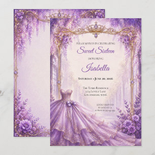 Convite Luxo Roxo Princesa Doze Anos