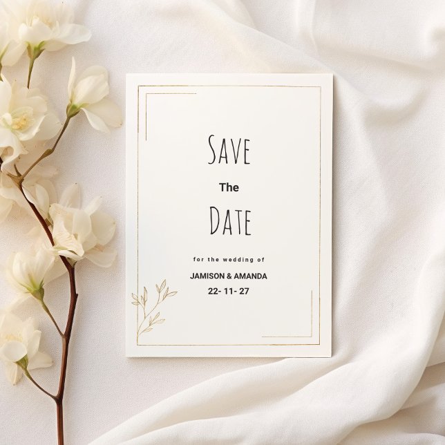 Convite Luxo Save The Date floral geométrico em ouro branc (Luxury white gold geometric floral Save The Date )