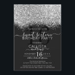Convite Luxo Silver Black Glitter Confetti Sweet 16<br><div class="desc">O elegante, glamouroso e moderno convite de aniversário de dezesseis anos é perfeito para a jovem adolescente contemporânea e na moda. Ele apresenta um falso bloco colorido de configuração cintilante prateado brilhante impresso em cima de um simples fundo preto com um grande número "16" em um tom dourado cor-de-rosa correspondente....</div>