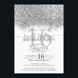 Convite Luxo Silver White Glitter Confetti Sweet 16<br><div class="desc">O elegante, glamouroso e moderno convite de aniversário de dezesseis anos é perfeito para a jovem adolescente contemporânea e na moda. Ele apresenta um falso bloco colorido de configuração cintilante prateado brilhante impresso em cima de um simples fundo branco com um grande número "16" em um tom dourado cor-de-rosa correspondente....</div>